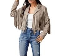 2026 Vestes Femme Imitation Suédine à Franges Manteaux Courts de Moto à Glands à la Mode, kaki, XL