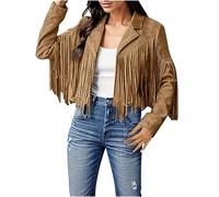 2026 Vestes Femme Imitation Suédine à Franges Manteaux Courts de Moto à Glands à la Mode, marron, S