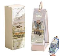 2026 Vintage European Style Oil Painting Flip Calendar, 2026 Desk Flip Calendar With Butterfly Pendant, Comes With A Butterfly Pendant, For Home,Living Room,Office (White)