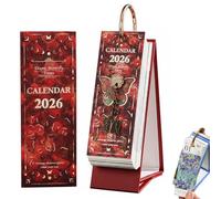 2026 Vintage European Style Oil Painting Flip Calendar, 2026 Desk Flip Calendar With Butterfly Pendant, Comes With A Butterfly Pendant, For Home,Living Room,Office (Red)