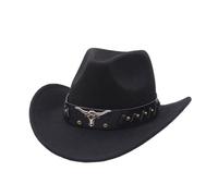 2026 - Western Denim Curved Top Hat Chapeau en laine à grand bord Chapeau de jazz britannique style automne et hiver Le cowboy et l'étalon de bureau, Noir , taille unique