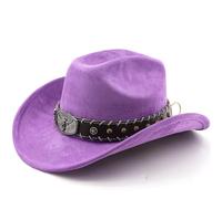 2026 Western Denim Curved Top Hat Chapeau en laine à grand bord Chapeau de jazz britannique - Style d'hiver, lilas, taille unique