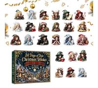 2026 Witch - 24 Day Countdown | Halloween & Christmas Decor | 2D Flat Acrylic Cartoon Pendants, 26x18x3cm Box 200g, Tree & Car Ornaments, For Door, Window, Wall & Mantel
