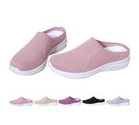 2026 Women's Breathable Knit Slip-on Walking Shoes Comfortable Backless Mules Sneakers Orthopedic Slide on Backless Tennis Sneakers Loafers (Pink,41)