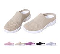 2026 Women's Breathable Knit Slip-on Walking Shoes Comfortable Backless Mules Sneakers Orthopedic Slide on Backless Tennis Sneakers Loafers (Khaki,42)