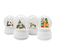 20264abc-263 Lot de 4 mini boules à neige mignonnes pour Noël, l'hiver et le chevreuil sur socle blanc nostalgie Diamètre 45 mm