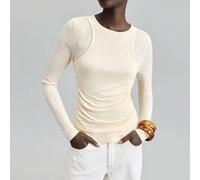 2026SS Femmes Bureau Couleur Unie 2 en 1 Col Rond Manches Longues T-Shirt Ajusté, Convient pour Anniversaire, Sortie, Décontracté Chic, Rétro, Style Urbain, Fête, Saint-Valentin, Manches Longues Abric