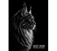 2027-2028 Monthly Planner: 2 Year From January 2027 To December 2028 | 8.5 x 11 Large Size With Holidays, Important Dates & Notes | 24 Month Organizer Schedule | Maine Coon Cat Black Cover