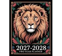 2027-2028 Two Year Planner: Lion Animal Floral leaves themed Design Cover 2 Page Spreads With Monthly Calendar Grids 24 Month Organizer Schedule Address Contact