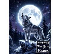 2027-2028 Two Year Planner: Wolf Animal themed Cover 2 Page Spreads With Monthly Calendar Grids 24 Month Organizer Schedule Address Contact