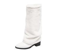 2027 Bottes d'hiver à enfiler avec doublure en fausse fourrure, confortables et chaudes avec semelle antidérapante pour un usage quotidien, Blanc., 37 EU