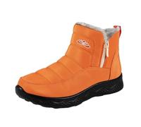 2027-Bottines d'hiver tendance doublées polaire chaudes confortables décontractées cheville montante zip latéral semelle antidérapante style urbain saison froide bout fermé décontractée (Orange, 42)