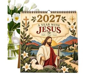 2027 Calendar Jesus Religious Weekly Daily Planner Academic | January-December Wall Calendar for Home Office School Classroom Desk Teacher Kids Teen Family Student