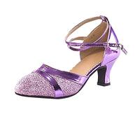 2027-Chaussures de Danse Latine Tango pour Femmes Escarpins Scintillants à Talons Moyens Parfaits pour Les Pratiques de et soirées dansantes Alliant Confort Maintien et élégance sur Piste (Purple, 36