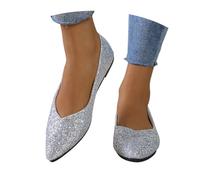 2027-Chaussures décontractées légères en toile pour femmes confortables et respirantes semelle souple idéales quotidien vacances plage soirées fêtes nuits teinte unie slip-on talon bas quatre (Silver