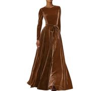 2027-en velours à manches longues occidentale pour mi-saison élégante et décontractée dotée d’une ceinture tissu assortie coupe texture douce idéale pour l’automne comme l’hiver (Brown, XXL)