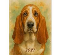 2027: Large Monthly Calendar Planner - Watercolor Basset Hound Dog