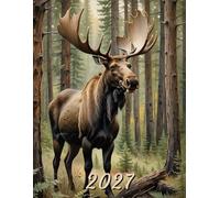 2027: Large Monthly Calendar Planner - Watercolor Moose In The Forest