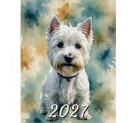 2027: Large Monthly Calendar Planner - Watercolor West Highland White Terrier Dog