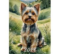 2027: Large Monthly Calendar Planner - Watercolor Yorkie Terrier Dog In A Field