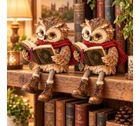 2027 New Reading Owl Figurine, Little Readers Cute Bookshelf Decor (2PCS) | Vintage Rustic Shelf Sitter with Glasses and Dangling Legs, Figurine of an Owl Reading Decor for Book Lovers and Home Office
