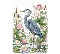 2027 Planner: Heron Bird with flower Design themed Cover Daily Weekly Dairy Vision Board & Mission Pages Contacts Password Log Planning Pages Note To Do