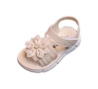 2027-Sandales Fille Été Confortables Vacances Plein Air Loisirs Campus Quotidien Modèle Fixe 3-12 Ans Jeune Dame Léger Antidérapant Souple Respirable Robuste Marche Facile Entretien (Beige, 34 Big Ki