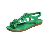 2027-Sandales plates entre-doigts ornées de fleurs tendance parfaites pour l'été plage détente et vacances avec semelle antidérapante fermeture enfilage talon bas confortables pour toutes (Green, 39)