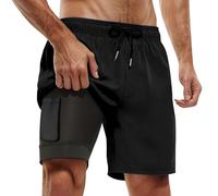 2027-Short de bain homme avec doublure de compression de natation côtier à poches latérales et cordon ajustable tissu déperlant séchage rapide confort optimal pour surf plage ou piscine (Black, XXXXL