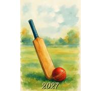 2027: Small Monthly Calendar Planner - Watercolor Cricket Bat And Ball