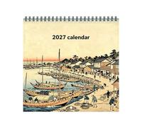 2027 Ukiyo-e Wall Calendar - 12 Month Art Planner | Twin-Wire Bound | 8.26x8.26 Inch Compact Square, Japanese Ukiyo-e Art Print, Blank Daily Note Blocks, for Office, Home & New Year Gift