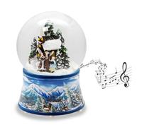 20274 - Boule à neige de Noël - Socle paysage d'hiver - Avec boîte à musique - Hauteur : 14 cm - Largeur : 10 cm - Boule à secouer - Bleu clair