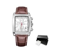 (2028Brown whtie) Montre Megir à cadran rectangulaire et bracelet en cuir pour homme, montre à quartz
