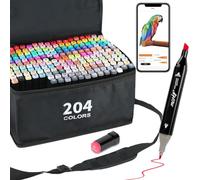 204 Couleurs Feutre a Alcool avec APP Gratuit,Marqueur Alcool Pour Anime, Manga, Dessin, Croquis et Calligraphie, Fournitures Artistiques pour Adultes et Enfants