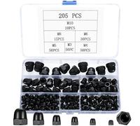 205 PiècesÉcrous Borgnes, Ecrous Borgne Hexagonal en Acier au Carbone, DIN 1587 Écrous Blocages, Ecrou Borgnes, Écrous à Dôme Hexagonaux Kit, M3 M4 M5 M6 M8 M10, Noir