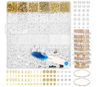 2050 Pièces Perles de Blanche, Perles de Plastique Rondes Blanc, Perles Intercalaires Dorées, Perle Artificielles Blanches avec Trou pour la Fabrication de Bijoux, Colliers, Bracelets, Boucles