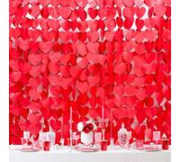 205Ft Rouges Coeur d'amour fête de Décorations Guirlande de Papier de Soie Amour Rouge pour la Saint Valentin Fiançailles Mariage Anniversaire Bapteme EVJF de Décor de Fond Suspendu en Forme de Coeur