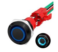 20A 12V Push Button Switch Latching 19MM Pushbutton Switch with 12V Blue LED Waterproof ON Off Switch 20 Amp Heavy Duty for Car