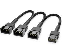 20cm 4 Pin PWM Fan Splitter Cable with Nylon Jacket-1 4 Pin Connector to 3 4 Pin Connectors for PC Computer Fan Regulation-Black