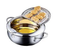 20cm/7,9 Pouce Poêle à Frire Tempura Friteuse Japonaise en Acier Inoxydable,Antiadhésif Friteuse Japonaise Tempura avec Thermomètre,Couvercle Et Égouttoir À Huile