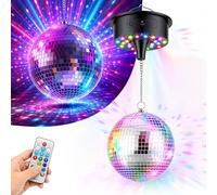 20CM Boule à Facettes avec 30 LED, Boule Disco Lumineuse Rotative, 6 tr/min, Alimentation par Piles ou Cordon d'Alimentation, Suspendre, Idéale pour Fête, Soirée Disco, Décoration de Maison, Bar