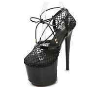 20CM Sexy Hollow Mesh Talons Hauts Stiletto Thick Sole Waterproof Platform Strap Grande Taille Super High Heels,Noir,42 EU