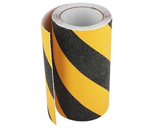 20cm x 5m Ruban adhésif de sécurité en couleur noir et jaune, Ruban antidérapant en PVC à auto-adhérence, d'avertissement Hazard pour signalisation de chantier, travaux, balisage