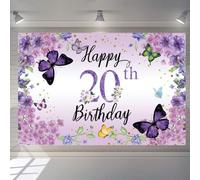 20e anniversaire décoration femme, bannière joyeux 20e anniversaire fleurs tissu bouclier affiche décoration de porte, bannière de fond 20e anniversaire, fête d'anniversaire signe de bienvenue, violet