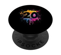 20e Anniversaire éclaboussures de Peinture colorée 20 Ans Hommes Femmes PopSockets PopGrip Adhésif