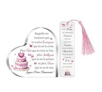 20ème Cadeau Anniversaire 20 Ans pour Elle Femmes Plaque Acrylique Signets Ensemble de 2 Pièces 20e Cœur Panneaux Bureau Fille Amies Cousine Nièce Joyeux Vingtième Inspirant Souvenirs