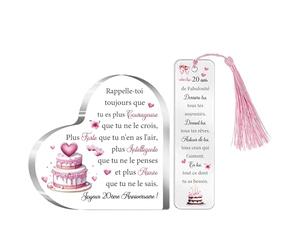 20ème Cadeau Anniversaire 20 Ans pour Elle Femmes Plaque Acrylique Signets Ensemble de 2 Pièces 20e Cœur Panneaux Bureau Fille Amies Cousine Nièce Joyeux Vingtième Inspirant Souvenirs