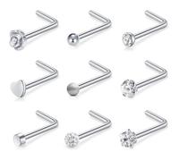 20G 9-15 Pièces Piercing Nez Studs Anneaux Vis Acier Chirurgical Femme Homme L Forme Droit Nez Stud Bijoux de Corps 169181