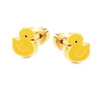 20g Canard Émail Jaune Vis Dos Plat Petits Boucles d’Oreilles Pour Femme En Acier Inoxydable Dessin Cartoon Animal Cartilage Tragus Sleeper Studs Bijoux Hypoallergénique Pour Pour Sa Fille