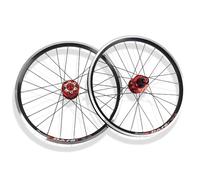 20in 406/451 Paire De Roues pour Vélo Pliable Alliage D'aluminium Jantes Avant Et Arrière VTT Frein À Disque V-Brake QR Moyeux 24H pour 7-11 Vitesses(Red,20'' 451)